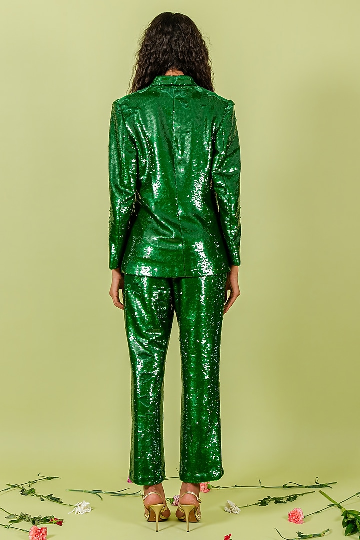 Pigment Green Sequins Blazer Set by Swatee Singh at Pernia's Pop Up Shop