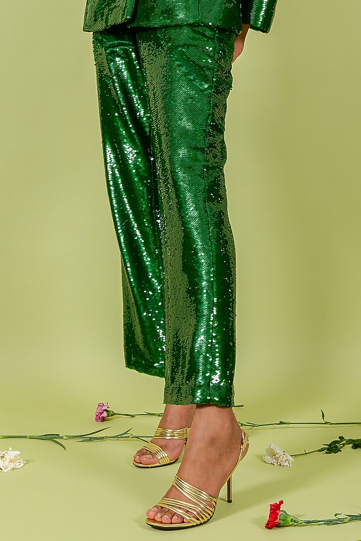 Pigment Green Sequins Blazer Set by Swatee Singh at Pernia's Pop Up Shop