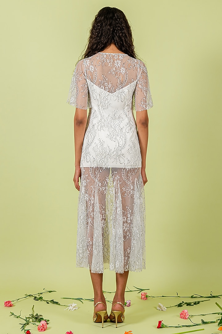 White Shaded Sheer Lace Vacation Dress by Swatee Singh at Pernia's Pop Up Shop