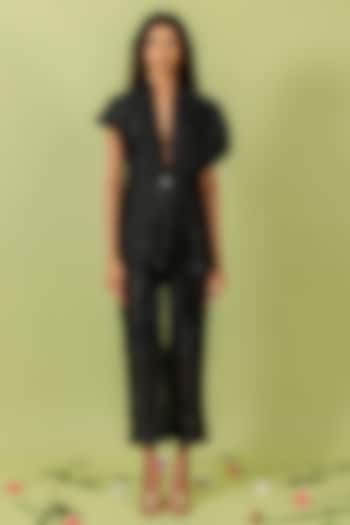 Black Georgette Embellished Blazer Set by Swatee Singh at Pernia's Pop Up Shop