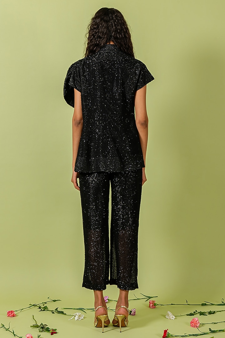 Black Georgette Embellished Blazer Set by Swatee Singh at Pernia's Pop Up Shop