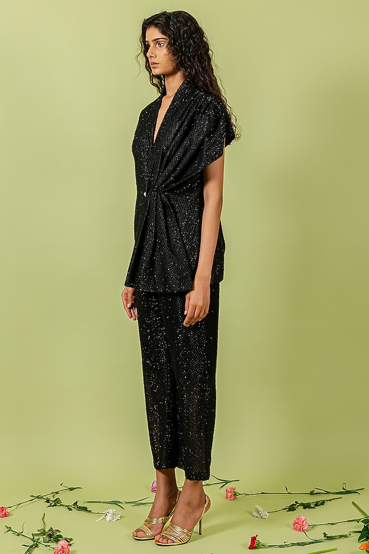 Black Georgette Embellished Blazer Set by Swatee Singh at Pernia's Pop Up Shop