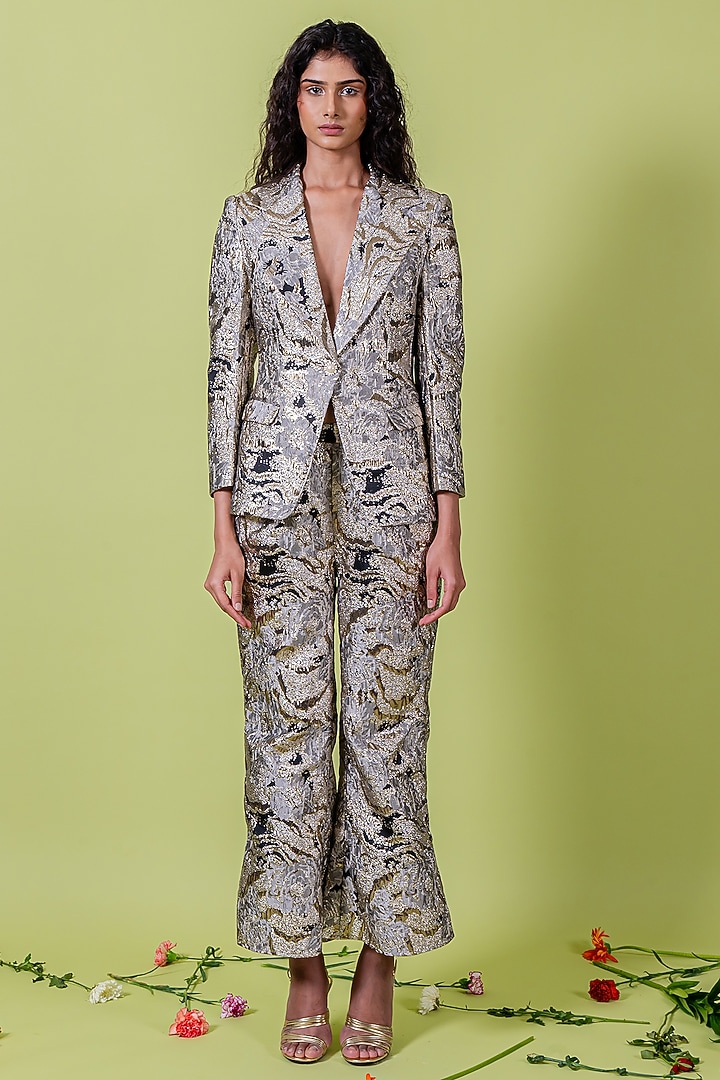 Black & Gold Jacquard Blazer Set by Swatee Singh at Pernia's Pop Up Shop