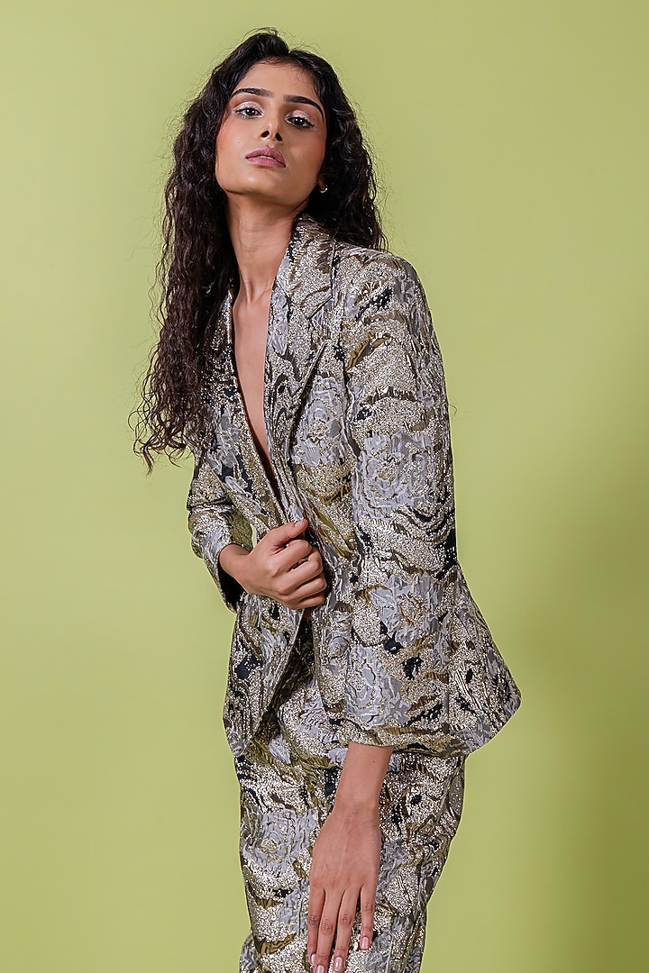 Black & Gold Jacquard Blazer Set by Swatee Singh at Pernia's Pop Up Shop
