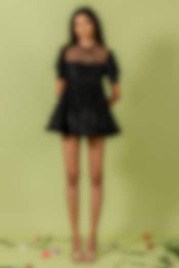 Black Georgette & Net Embellished Mini Vacation Dress by Swatee Singh at Pernia's Pop Up Shop
