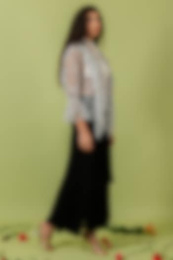 Black Heavy Crepe Fringed Wide-Leg Pants by Swatee Singh at Pernia's Pop Up Shop