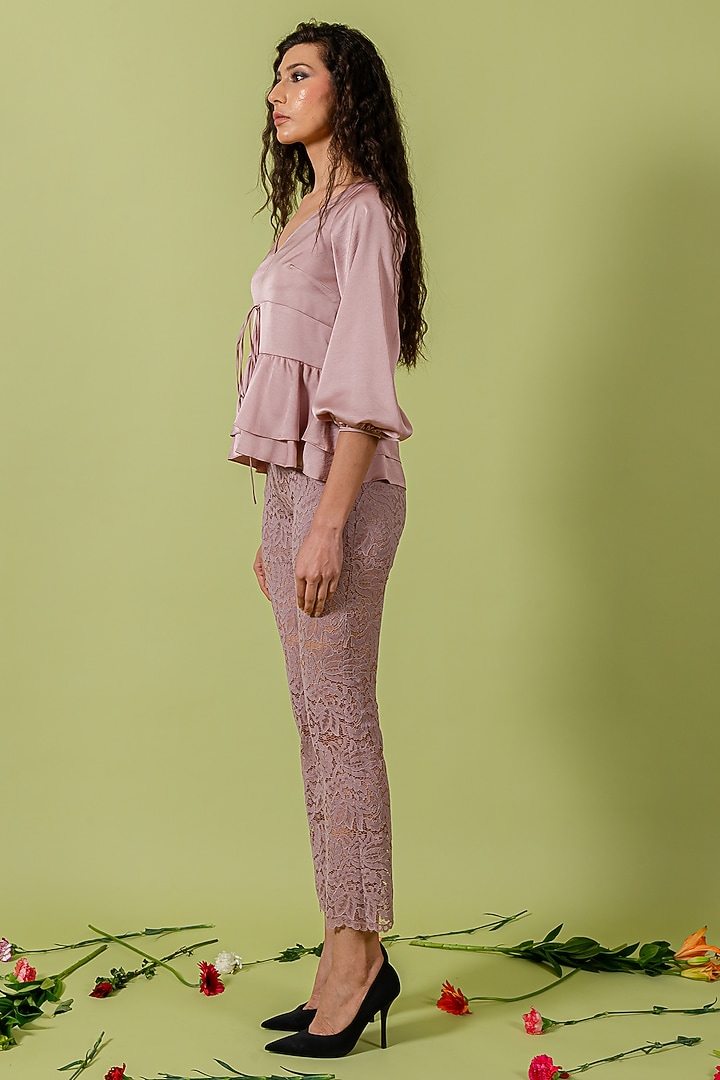 Grape-Colored Satin & Lace Co-Ord Set by Swatee Singh at Pernia's Pop Up Shop