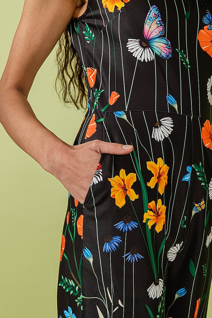 Black Heavy Crepe One-Shoulder Floral Jumpsuit by Swatee Singh at Pernia's Pop Up Shop