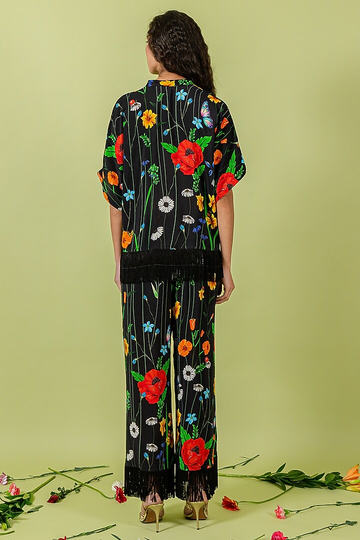 Black Crepe Floral Co-Ord Set by Swatee Singh at Pernia's Pop Up Shop