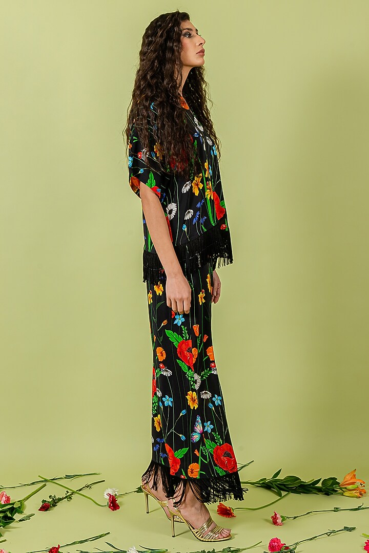 Black Crepe Floral Co-Ord Set by Swatee Singh at Pernia's Pop Up Shop