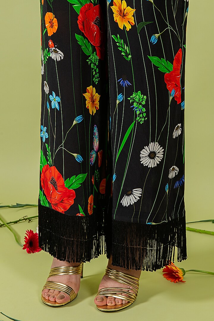 Black Crepe Floral Co-Ord Set by Swatee Singh at Pernia's Pop Up Shop
