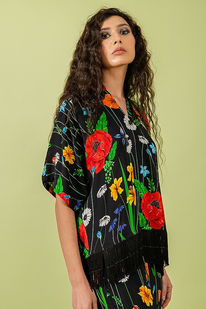 Black Crepe Floral Co-Ord Set by Swatee Singh at Pernia's Pop Up Shop