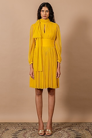 Yellow Lace Polka Dress by Swatee Singh