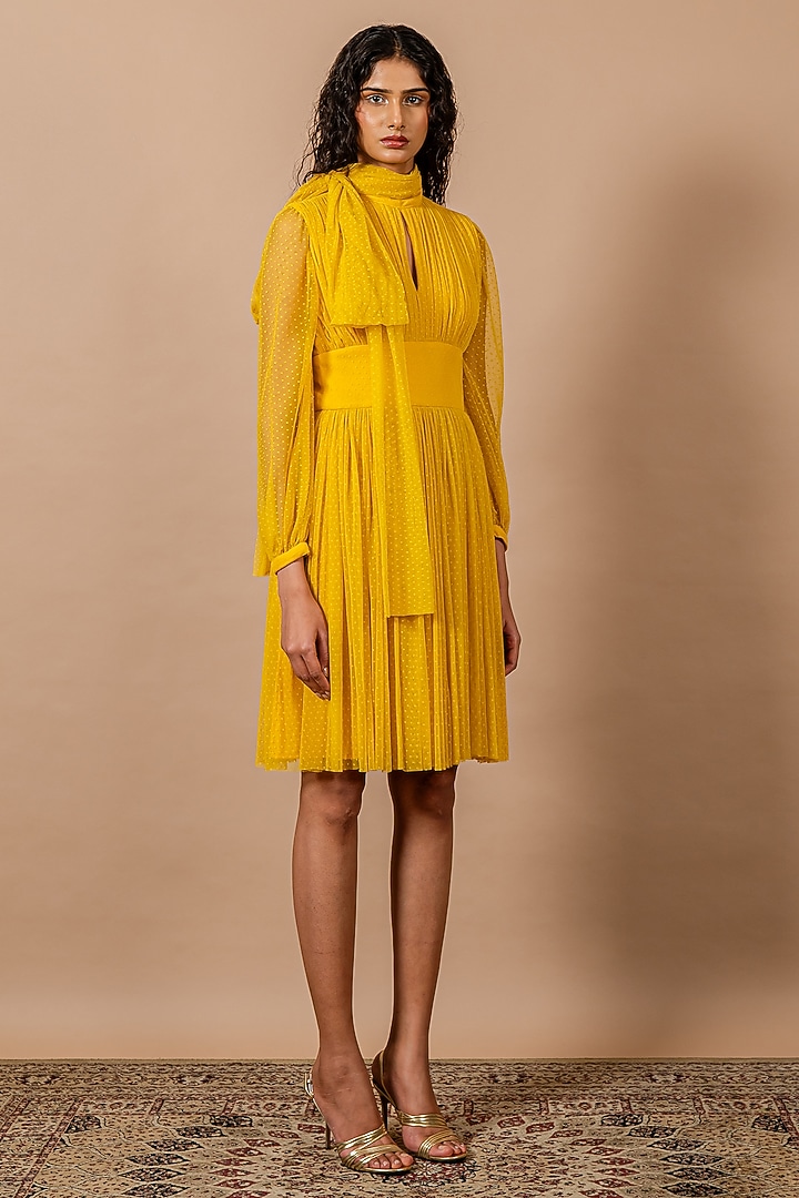 Yellow Lace Polka Vacation Dress by Swatee Singh at Pernia's Pop Up Shop