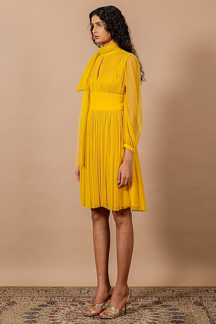 Yellow Lace Polka Vacation Dress by Swatee Singh at Pernia's Pop Up Shop