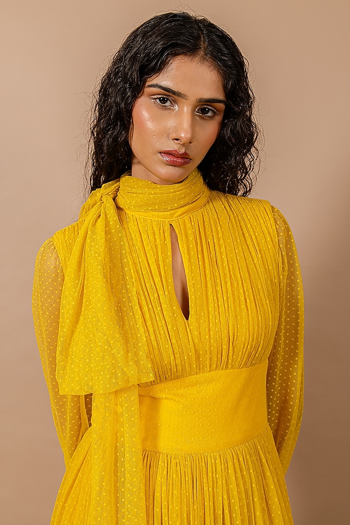 Yellow Lace Polka Vacation Dress by Swatee Singh at Pernia's Pop Up Shop