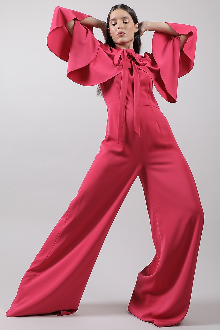 Fuchsia Jumpsuit With Cape by Swatee Singh