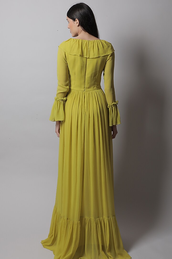 Lime Ruffled Gown by Swatee Singh at Pernia's Pop Up Shop