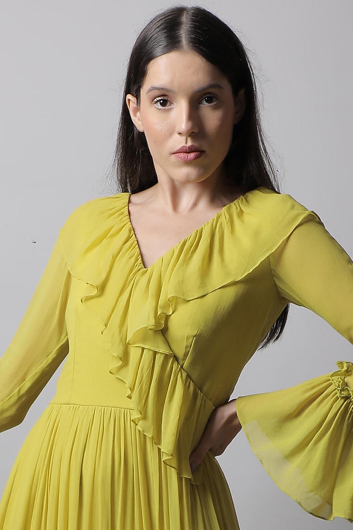 Lime Ruffled Gown by Swatee Singh at Pernia's Pop Up Shop