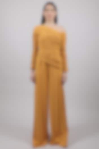 Mustard Ruched Jumpsuit by Swatee Singh
