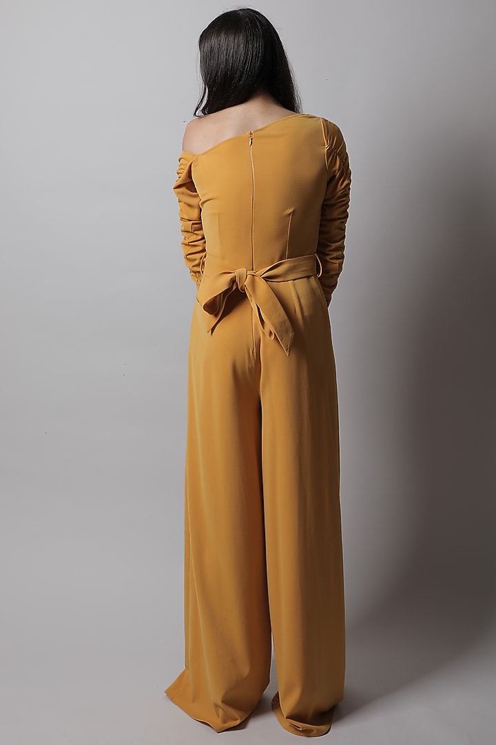 Mustard Ruched Jumpsuit by Swatee Singh at Pernia's Pop Up Shop