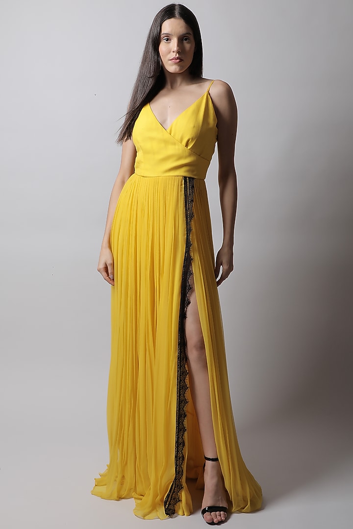 Yellow Georgette Gown by Swatee Singh at Pernia's Pop Up Shop