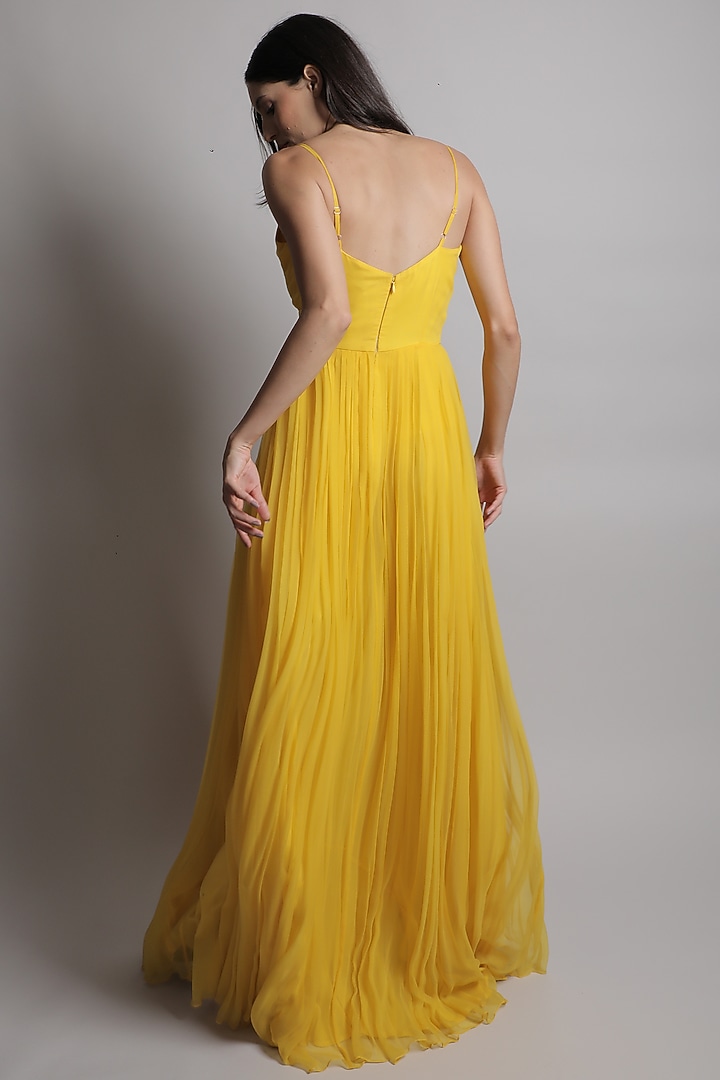 Yellow Georgette Gown by Swatee Singh at Pernia's Pop Up Shop