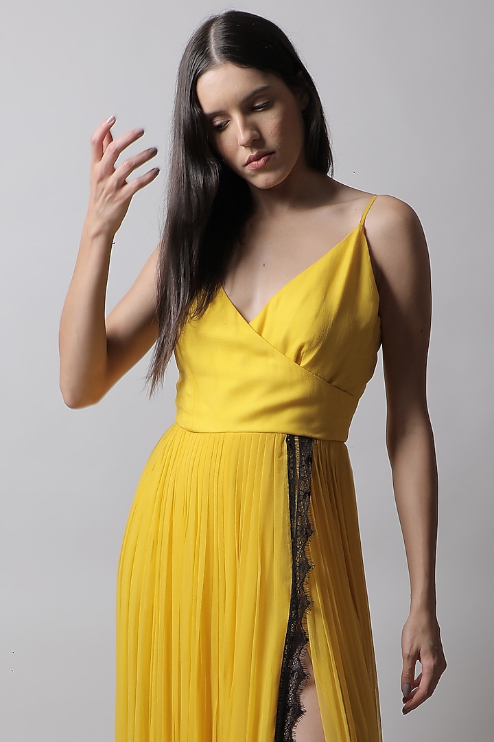 Yellow Georgette Gown by Swatee Singh at Pernia's Pop Up Shop