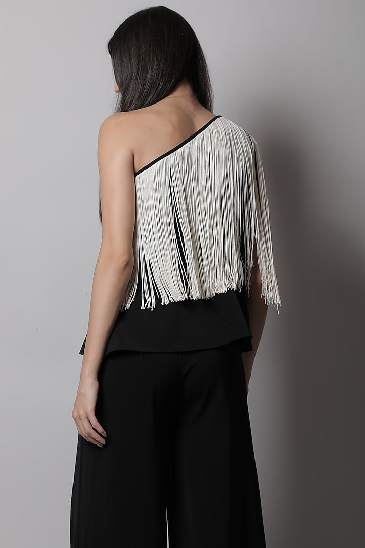 Black & White One Shoulder Peplum Top by Swatee Singh at Pernia's Pop Up Shop