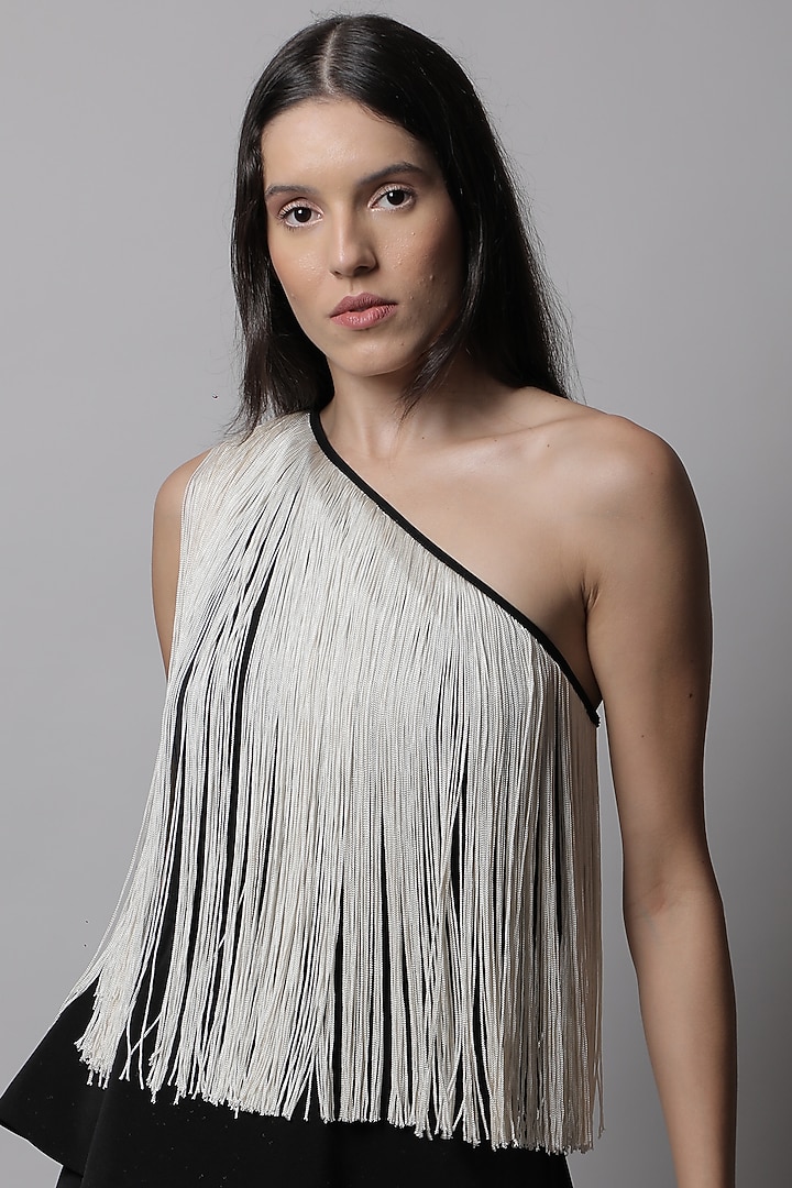 Black & White One Shoulder Peplum Top by Swatee Singh at Pernia's Pop Up Shop