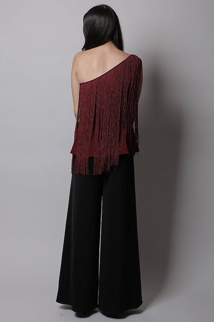 Maroon One Shoulder Peplum Top by Swatee Singh at Pernia's Pop Up Shop
