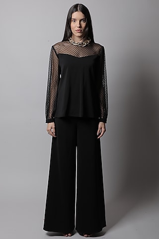 Black Heavy Crepe Top by Swatee Singh