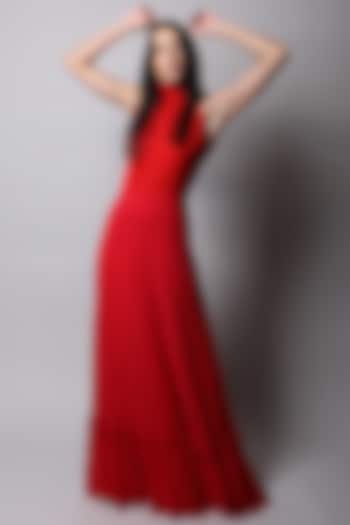 Red Heavy Crepe Maxi Vacation Dress by Swatee Singh at Pernia's Pop Up Shop