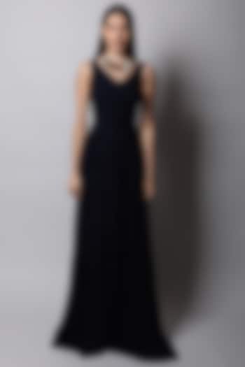 Navy Blue Ruched Gown by Swatee Singh at Pernia's Pop Up Shop