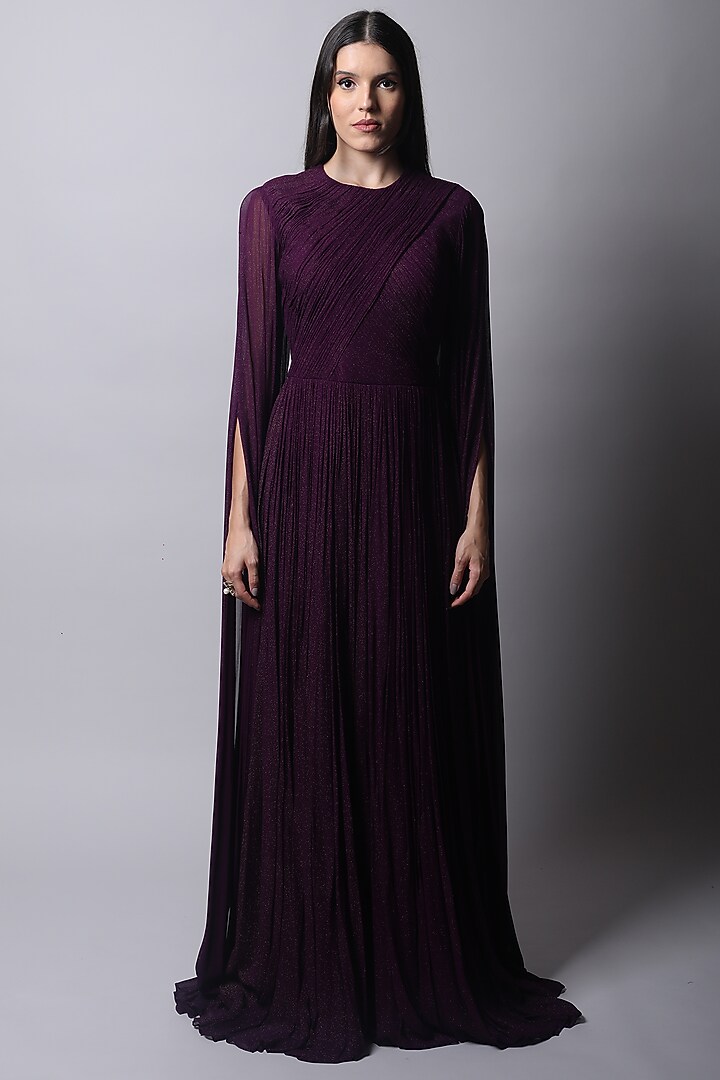 Purple Shimmer Georgette Gown by Swatee Singh at Pernia's Pop Up Shop