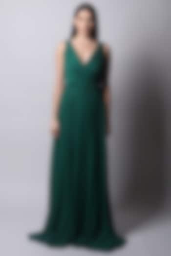 Green Overlapped Gown by Swatee Singh at Pernia's Pop Up Shop