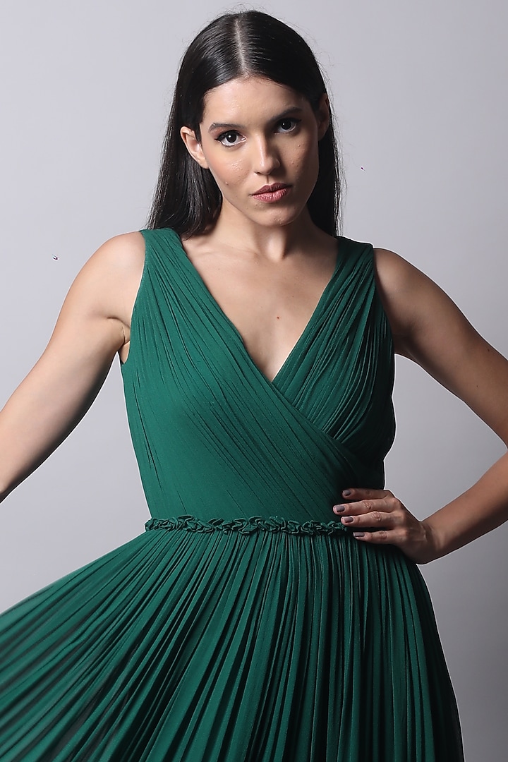 Green Overlapped Gown by Swatee Singh at Pernia's Pop Up Shop