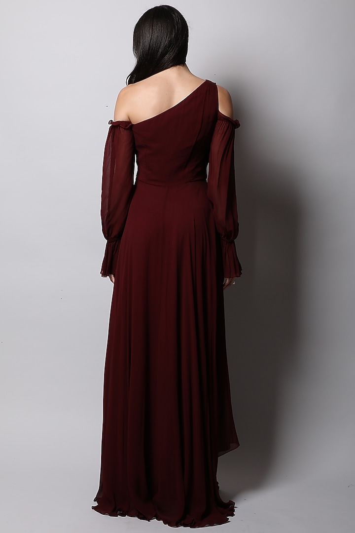 Maroon One Shoulder Maxi Dress by Swatee Singh at Pernia's Pop Up Shop