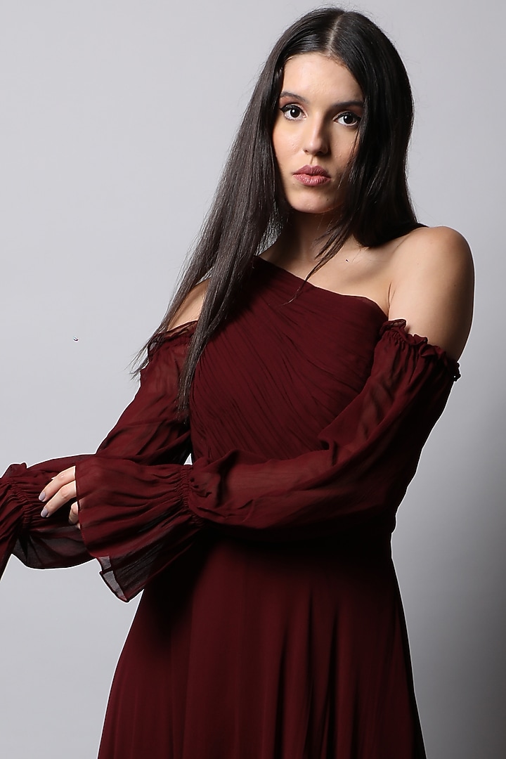 Maroon One Shoulder Maxi Dress by Swatee Singh at Pernia's Pop Up Shop