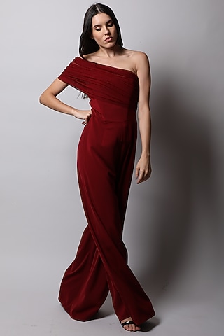 Maroon Corset Jumpsuit by Swatee Singh