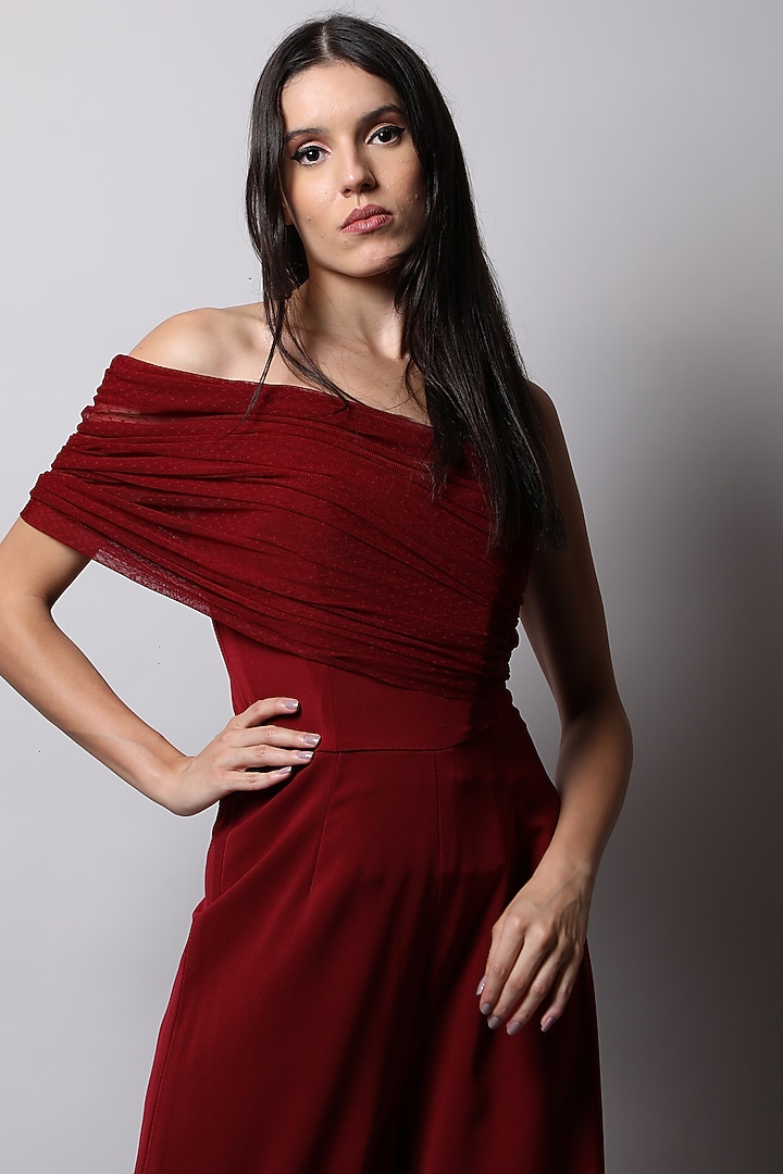 Maroon Corset Jumpsuit by Swatee Singh at Pernia's Pop Up Shop
