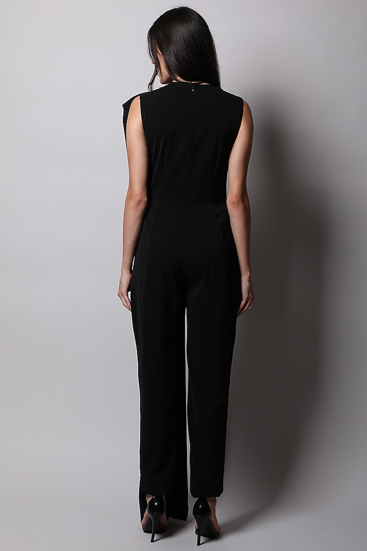 Black Jumpsuit With Drape by Swatee Singh at Pernia's Pop Up Shop