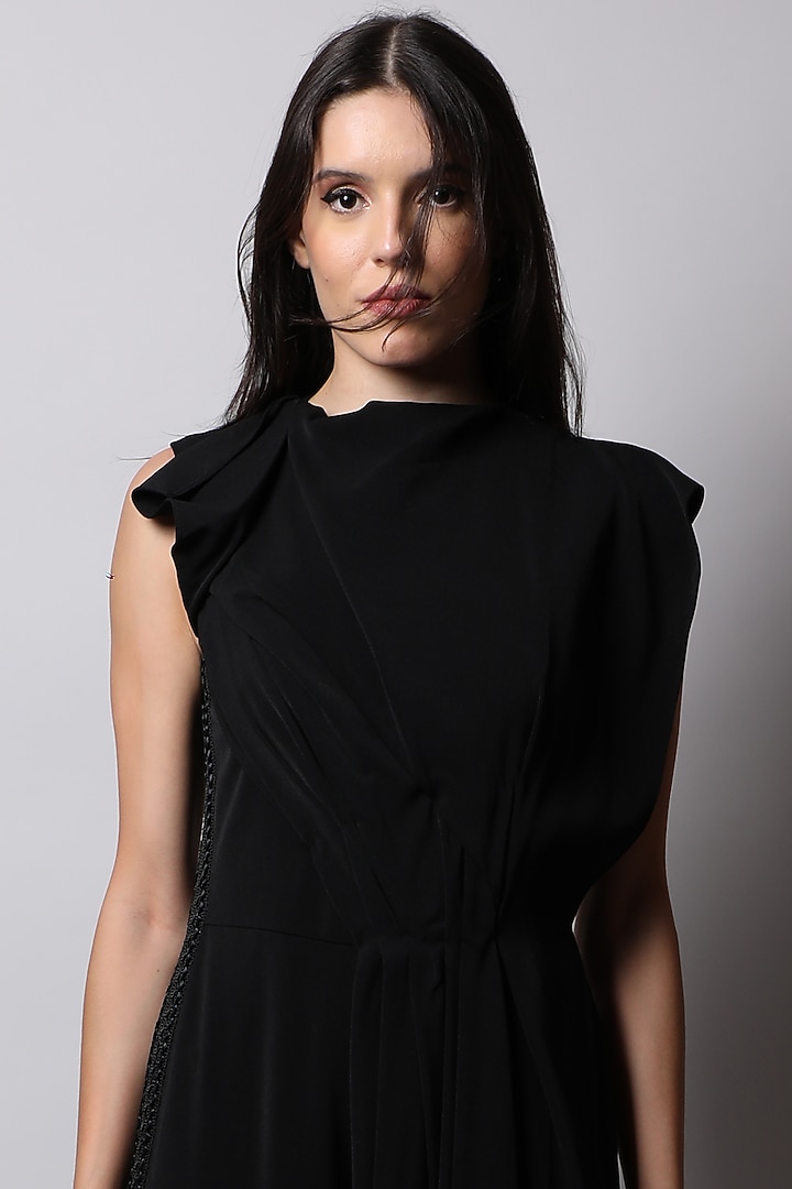 Black Jumpsuit With Drape by Swatee Singh at Pernia's Pop Up Shop