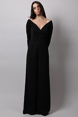 Black Off Shoulder Jumpsuit by Swatee Singh