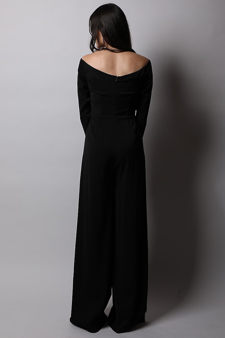Black Off Shoulder Jumpsuit by Swatee Singh at Pernia's Pop Up Shop