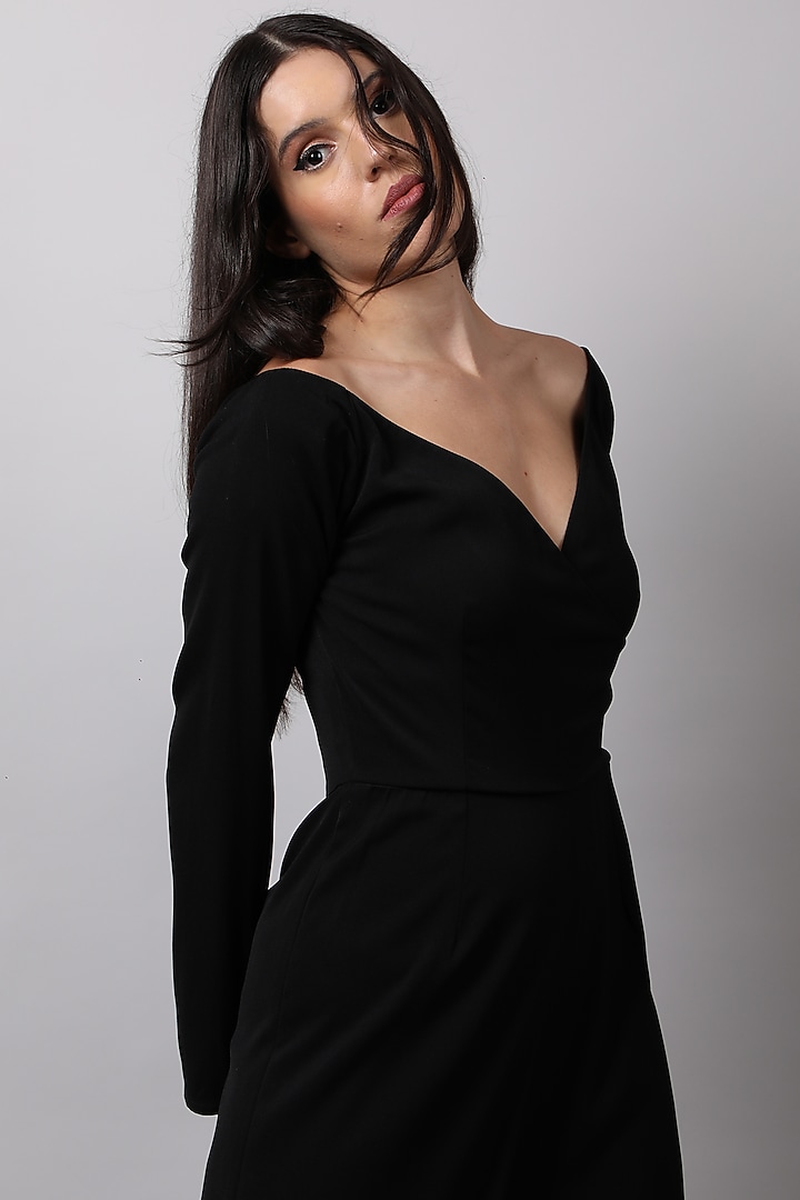 Black Off Shoulder Jumpsuit by Swatee Singh at Pernia's Pop Up Shop