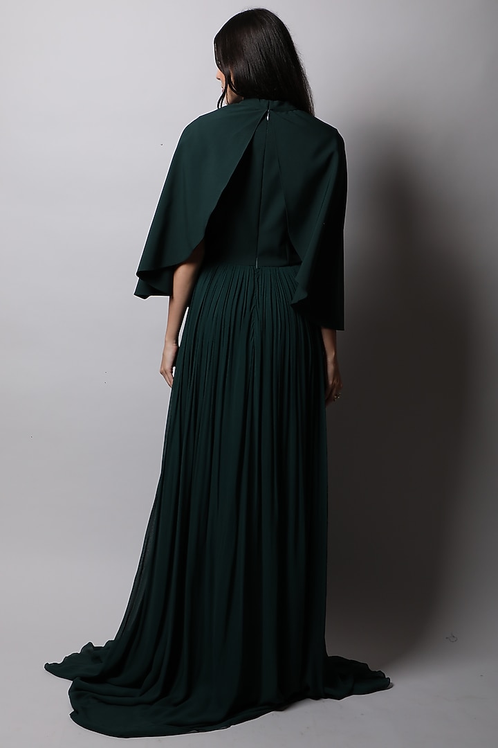 Dark Green Georgette Gown by Swatee Singh at Pernia's Pop Up Shop