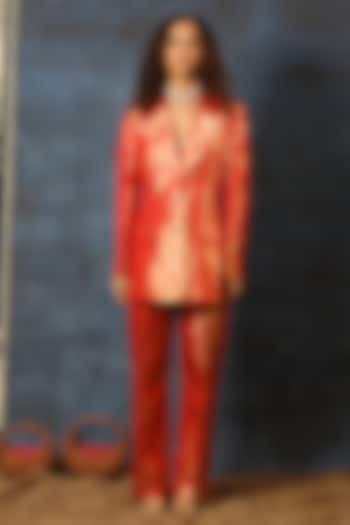 Red Brocade Blazer Set by Swatee Singh at Pernia's Pop Up Shop