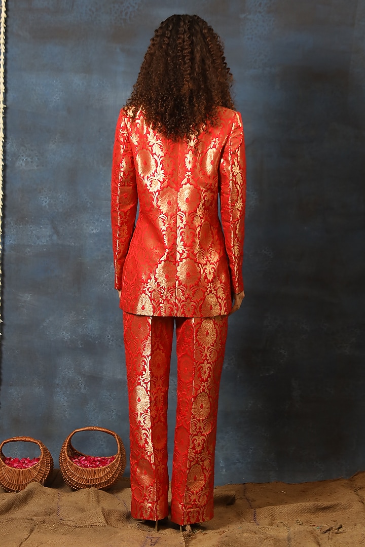 Red Brocade Blazer Set by Swatee Singh at Pernia's Pop Up Shop