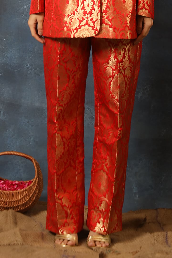Red Brocade Blazer Set by Swatee Singh at Pernia's Pop Up Shop